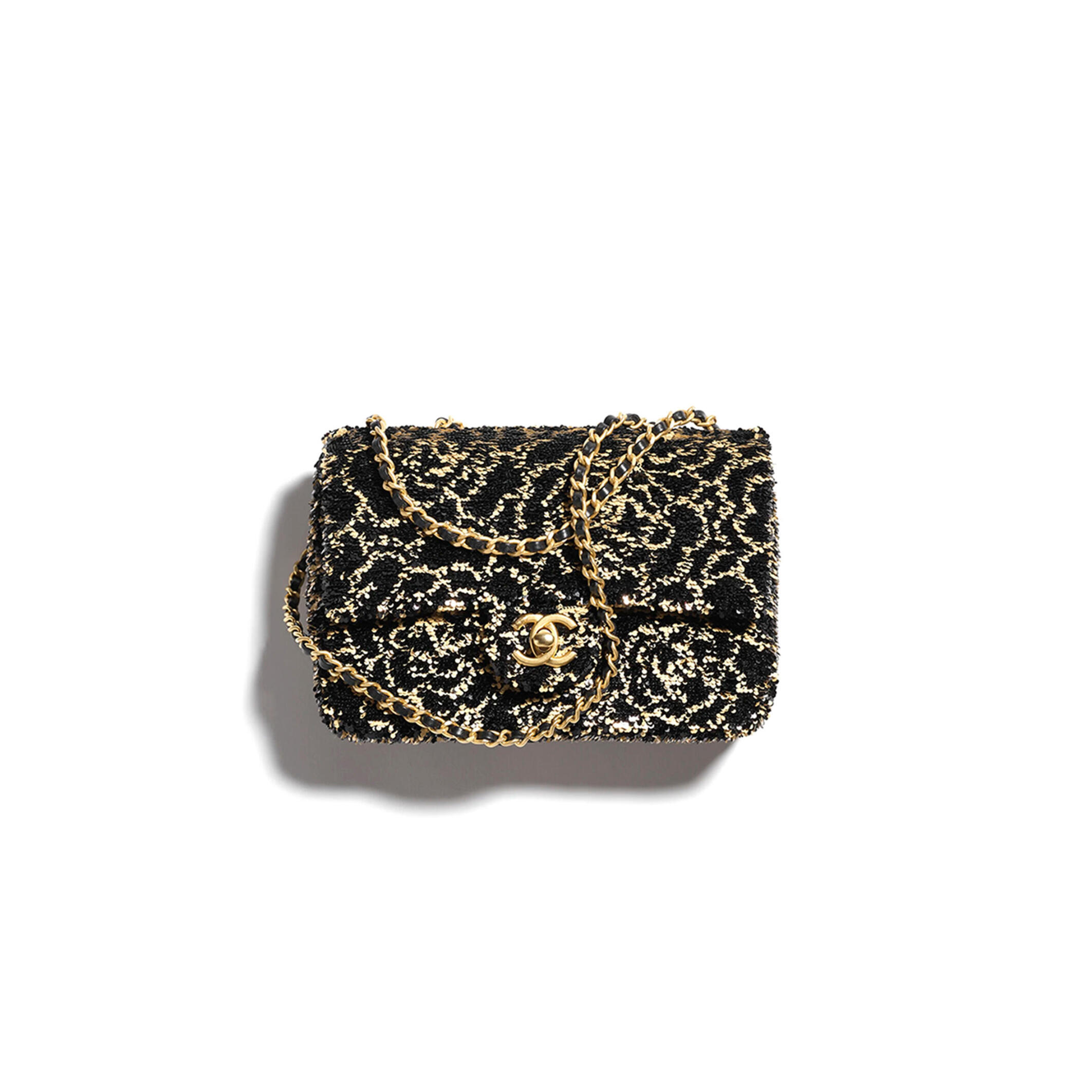 ch*el flap bag sequins & gold-tone metal G01den & black as4561 (21*14*8cm)